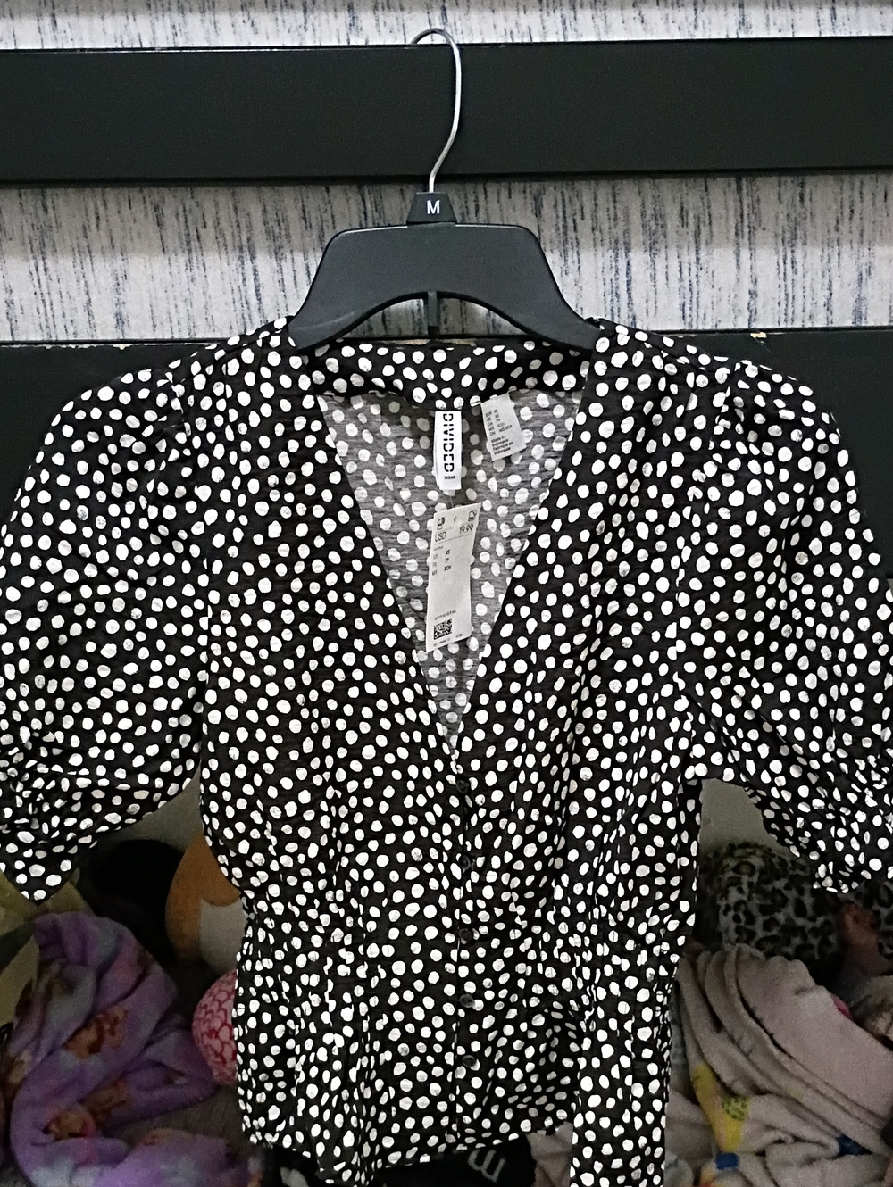 H&M Divided Black Top with White Polka Dots